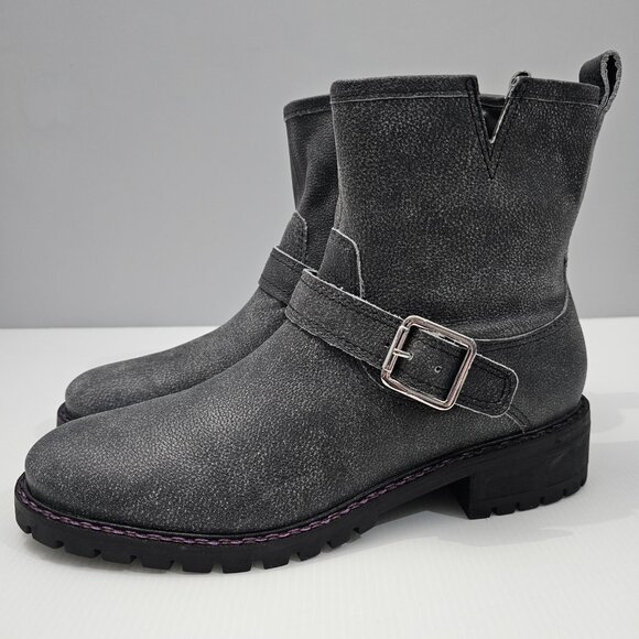 Lucky Brand Kenadie Ankle Bootie Womens 9.5 Charcoal Gray Leather Biker Moto - Picture 1 of 16